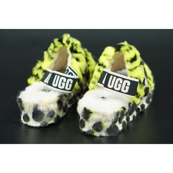 UGG Fluff Yeah Animalia Slingback Sandals Slipper SZ 7 New Leopard green - Picture 5 of 11
